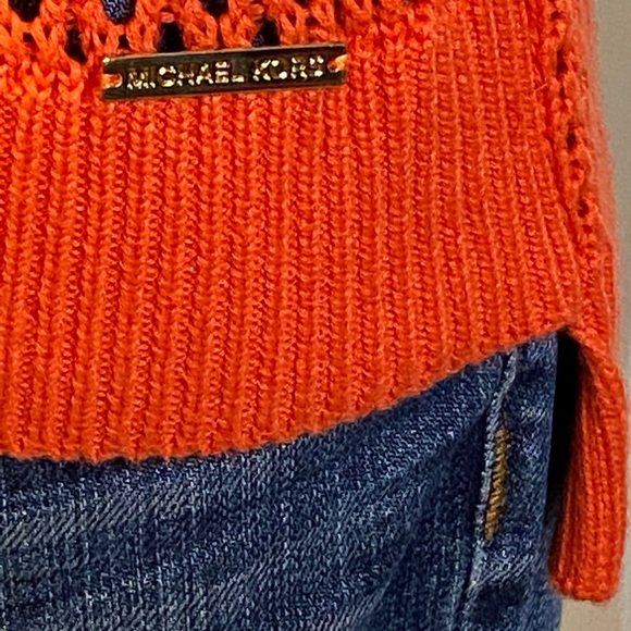 MICHAEL Michael Kors Bright Orange Open Knit Crewneck Sweater Size Small VGC - Picture 6 of 7